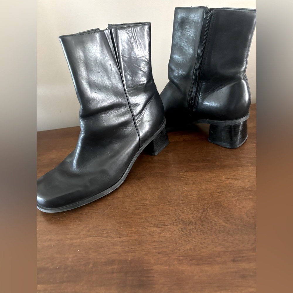 Black leather ankle boot